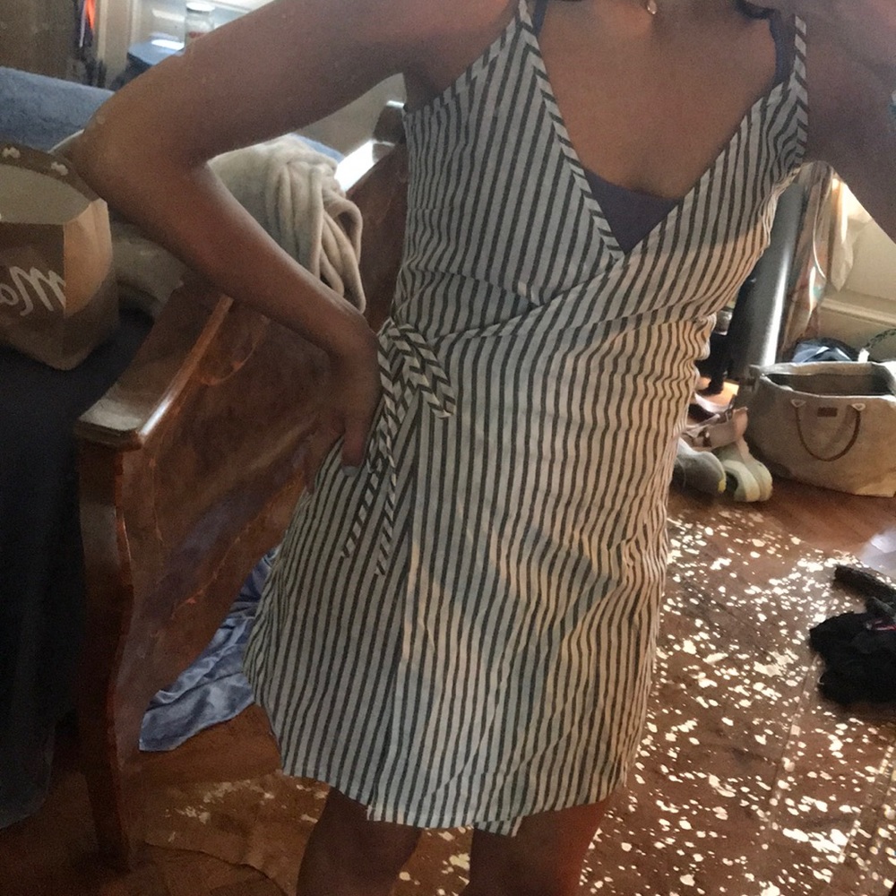 Black and White Striped Wrap Dress